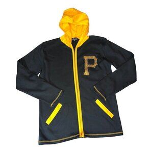 Pittsburgh PIRATES Womens Black Full Zipper Hoodie Jacket Bejeweled Logo